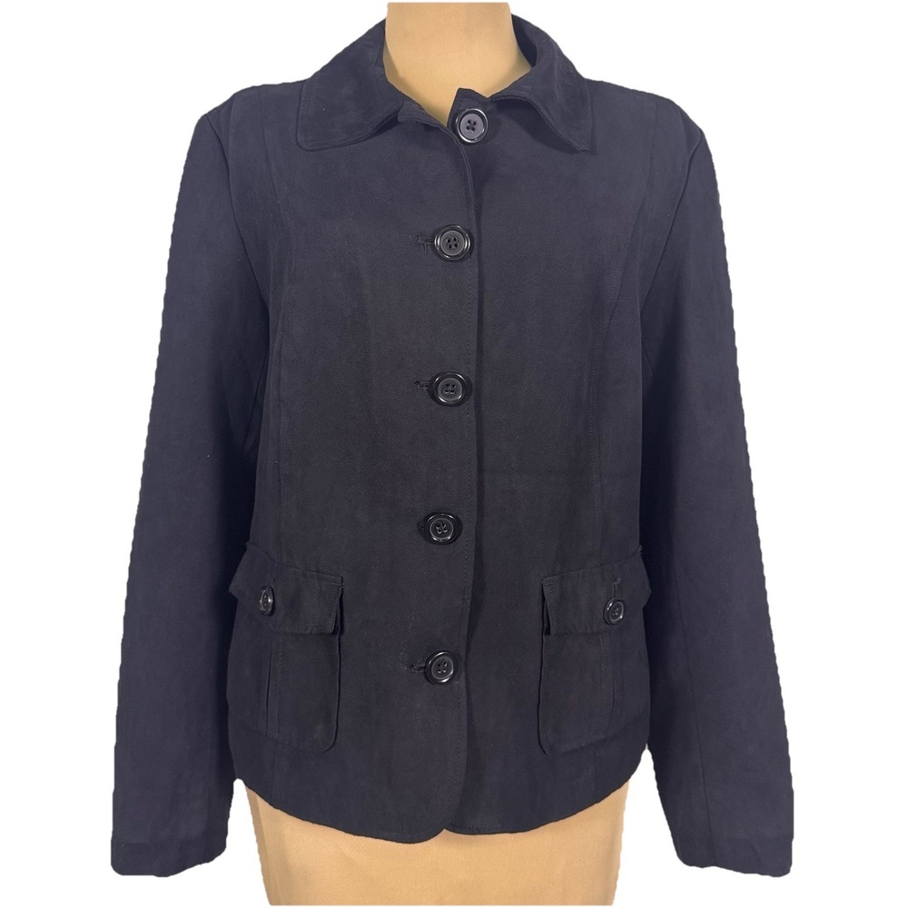 Studio Works Black Microfiber/Faux Suede Shirt‎ Jacket 14P  Button Up Lined